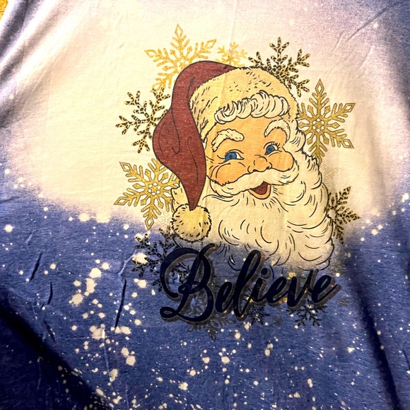 2XL Custom Santa “Believe” Bleached T-Shirt Gildan Softstyle - Picture 2 of 2